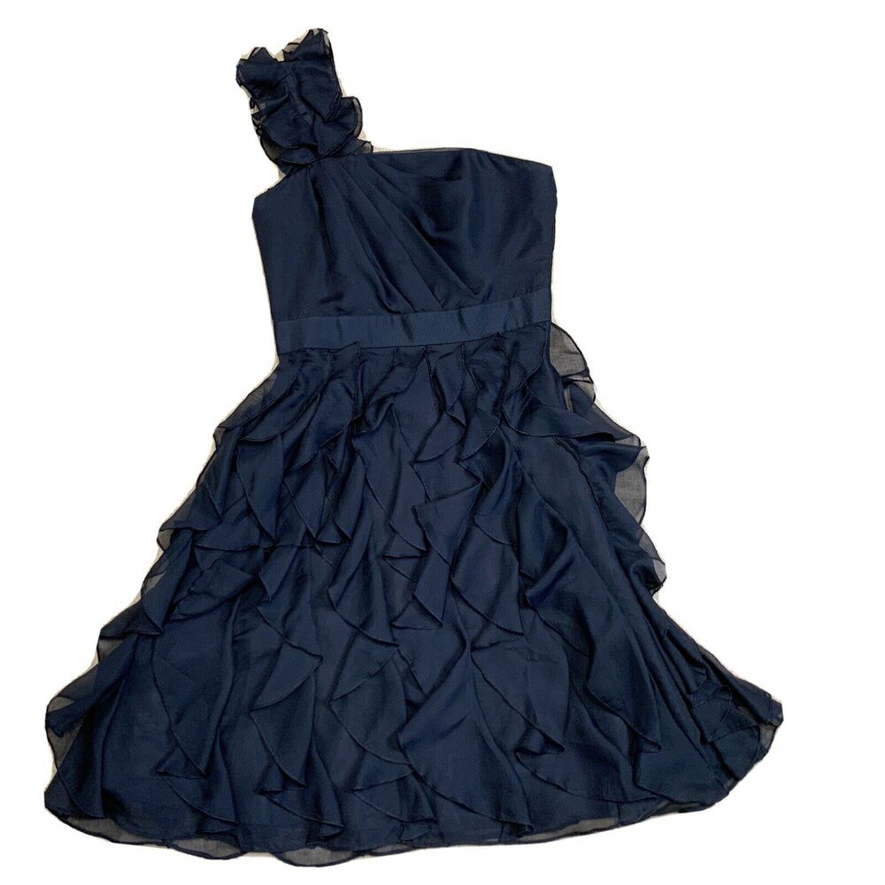 White House Black Market One Shoulder Ruffle Dress Black Mini Cocktail Sz 00